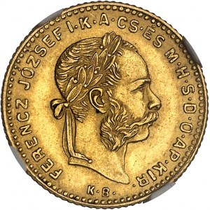 František Jozef I. (1848-1916). 10 frankov / 4 forinty 1889, KB, Kremnica (Körmöcbánya).
