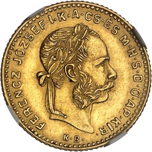 František Jozef I. (1848-1916). 10 frankov / 4 forinty 1889, KB, Kremnica (Körmöcbánya).