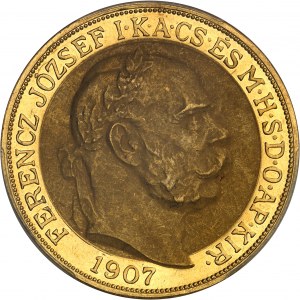 Francesco Giuseppe I (1848-1916). 100 corone, 40° anniversario dell'incoronazione a Budapest 1907, KB, Kremnitz (Körmöcbánya).