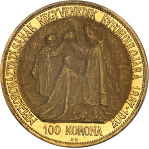 Franciszek Józef I (1848-1916). 100 koron, 40. rocznica koronacji w Budapeszcie 1907, KB, Kremnitz (Körmöcbánya).