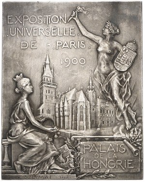 François-Joseph Ier (1848-1916). Plaque, pavillon de la Hongrie à l’Exposition universelle de Paris 1900, par Tony Szirmaï 1900, Paris.