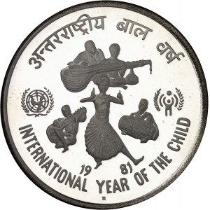 Repubblica (dal 1950). Moneta da 100 rupie, Anno Internazionale del Bambino 1979 (IYC) 1981, B, Bombay.