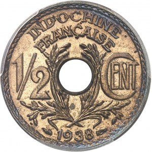 IIIe République (1870-1940). Épreuve de 1/2 centième en bronze argenté, Frappe spéciale (SP) 1938, Paris.
