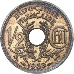 IIIe République (1870-1940). Silver-plated bronze 1/2 cent proof, Frappe spéciale (SP) 1938, Paris.