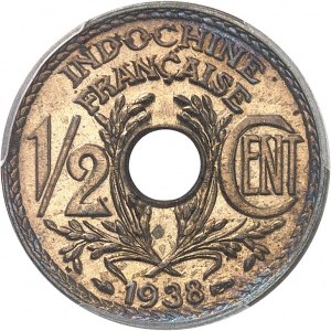 IIIe République (1870-1940). Épreuve de 1/2 centième en bronze argenté, Frappe spéciale (SP) 1938, Paris.