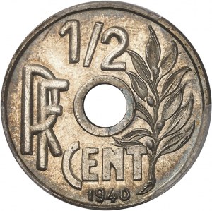 Francouzský stát (1940-1944). Prototyp 1/2 centu na stříbrném polotovaru, R. Mercier, Frappe spéciale (SP) 1940.