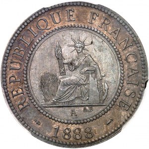 IIIe République (1870-1940). Épreuve de 1 centième en bronze argenté, à patine bicolore, Frappe spéciale (SP) 1888, A, Paris.