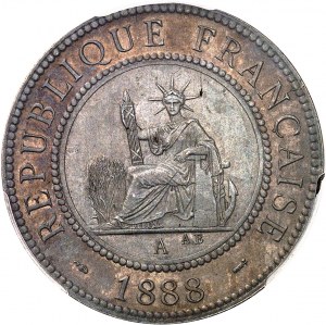 Trzecia Republika (1870-1940). Dowód setnej monety ze srebrzonego brązu z dwubarwną patyną, Frappe spéciale (SP) 1888, A, Paryż.