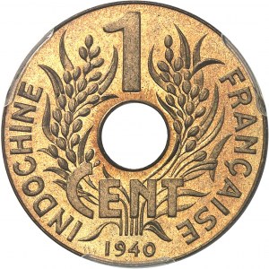 French State (1940-1944). Trial of the 1 cent(th), on yellow copper blank, by R. Mercier, Frappe spéciale (SP) 1940.