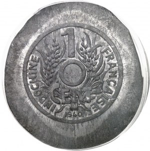 Stato francese (1940-1944). Conio di prova dell'1 cent, su un grande piombo grezzo, imperfetto, di R. Mercier, Frappe spéciale (SP) 1940.