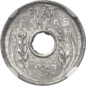 Französischer Staat (1940-1944). Testprägung von 1 Cent(i), glatter Rand und Medaillenprägung, Sonderprägung (SP) 1943, Hanoi.