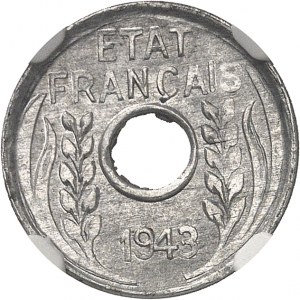 Stato francese (1940-1944). Sciopero di prova da 1 centesimo, bordo liscio e medaglia, Colpo Speciale (SP) 1943, Hanoi.