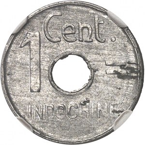 Französischer Staat (1940-1944). Testprägung von 1 Cent(i), glatter Rand und Medaillenprägung, Sonderprägung (SP) 1943, Hanoi.