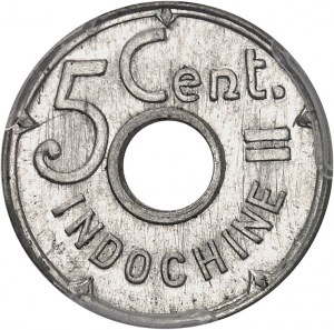 Französischer Staat (1940-1944). Testprägung von 5 Cent(i), glatter Rand, Typ nicht angenommen, Sonderprägung (SP) 1943, Hanoi.