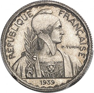 Tretia republika (1870-1940). Nikel v hodnote 10 centov od Turína, Frappe spéciale (SP) 1939, Paríž.