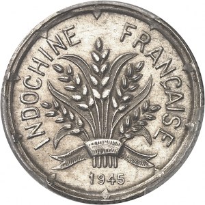 Rząd Tymczasowy Republiki Francuskiej (1944-1946). Próba 10 centów na srebrnym blankiecie, autor: R. Mercier, Frappe spéciale (SP) 1945, Hanoi.