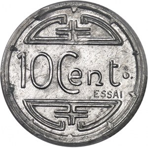 Gouvernement provisoire de la République française (1944-1946). Essai de 10 cent(ièmes), sur flan en aluminium, par R. Mercier, Frappe spéciale (SP) 1945, Hanoï.