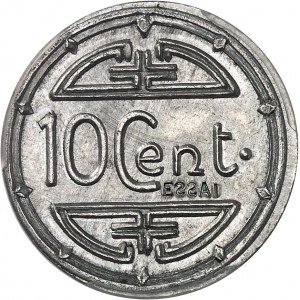 Gouvernement provisoire de la République française (1944-1946). Essai de 10 cent(ièmes) avec ESSAI en creux, sur flan en aluminium, par R. Mercier, Frappe spéciale (SP) 1945, Hanoï.