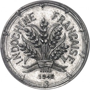 Rząd Tymczasowy Republiki Francuskiej (1944-1946). Prototyp 10 centów (ièmes) bez ESSAI, na aluminiowym blankiecie, autor: R. Mercier, Frappe spéciale (SP) 1945, Hanoi.
