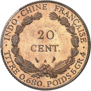 IIIe République (1870-1940). Proof (without TRIAL) of 20 silver cent(ièmes), incomplete date, Frappe spéciale (SP) 19-- (1920), A, Paris.