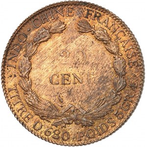 Trzecia Republika (1870-1940). Odbitka próbna o nominale 20 centów, na blankiecie z brązu, 1925, A, Paryż.