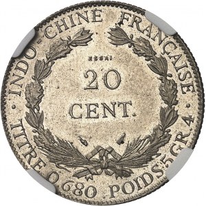 Tretia republika (1870-1940). Skúška z 20 centov z meďnatého niklu, vrúbkovaný okraj 1937, A, Paríž.