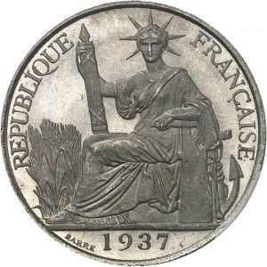 Trzecia Republika (1870-1940). Próbna emisja 20 centów niklowych (ièmes), mały moduł i gładka krawędź, Frappe spéciale (SP) 1937, Paryż.