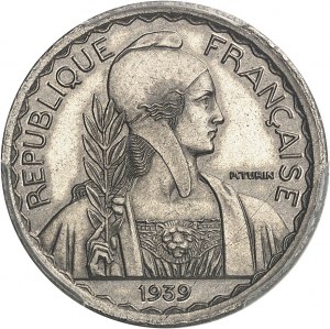 Tretia republika (1870-1940). Skúška 20 centov, hladký okraj, Frappe spéciale (SP) 1939, Paríž.