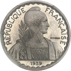 IIIe République (1870-1940). Essai de 20 cent(ièmes), tranche striée et poids léger, Frappe spéciale (SP) 1939, Paris.