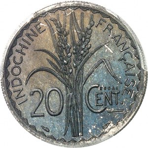 Terza Repubblica (1870-1940). Prova del 20 centesimi, bordo rigato e peso medio, Frappe spéciale (SP) 1939, Parigi.