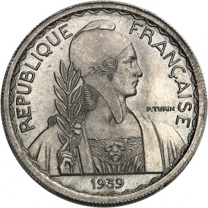 IIIe République (1870-1940). Essai de 20 cent(ièmes), tranche striée et rainurée, Frappe spéciale (SP) 1939, Paris.