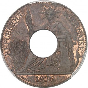 Third Republic (1870-1940). Trial production of 2 copper cent(ièmes), with machined 50 cent(ièmes) 1936 corners, blank perforated before striking, Frappe spéciale (SP) 1938 [1936 corners], Paris.