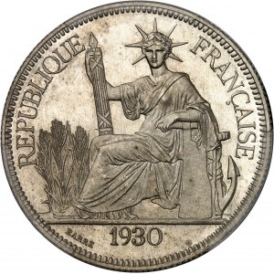IIIe République (1870-1940). Single-sided proof of the obverse of the piaster, in silver-plated bronze, Frappe spéciale (SP) 1930, Paris.