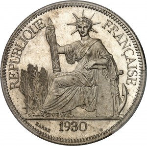 Tretia republika (1870-1940). Jednostranná kópia averzu piastra, postriebrený bronz, Frappe spéciale (SP) 1930, Paríž.
