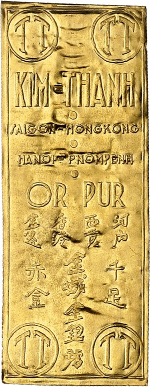 Third Republic (1870-1940). Gold ingot (stamped gold plate) from the Kim Thanh house, worth 1 tael or luöng ND (1920-1945).