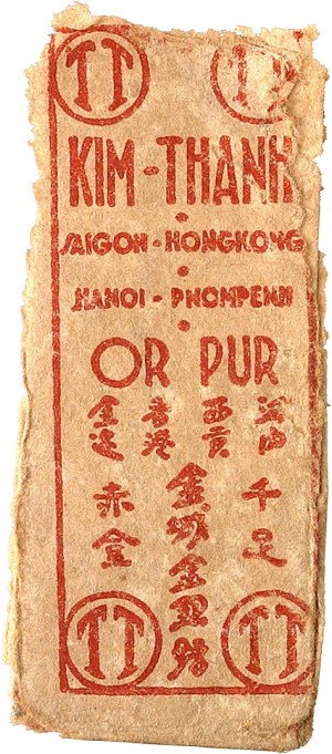 Terza Repubblica (1870-1940). Lingotto d'oro (lastra d'oro stampata) della casa Kim Thanh, del valore di 1 tael o luöng ND (1920-1945).