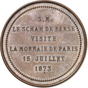 Nassereddine Shah (1848-1896). Návštevná medaila z Monnaie de Paris, 15. júla 1873 od perzského šacha 1873, Paríž.