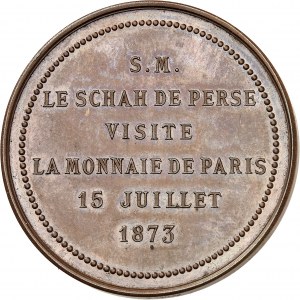 Nassereddine Shah (1848-1896). Medal wizytowy z Monnaie de Paris, 15 lipca 1873 r. przez szacha Persji 1873 r., Paryż.