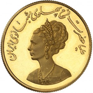 Mohammad Reza Pahlaví (1941-1979). Zlatá medaila, 40 rokov kráľovnej Farah Diba Pahlaví, leštený blank (PROOF) SH 2537 (1978).