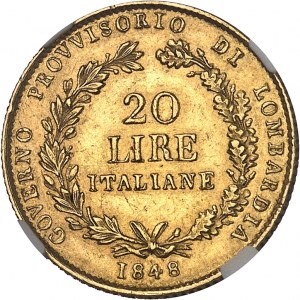 Lombardie, Gouvernement provisoire de (1848). 20 lire 1848, M, Milan.