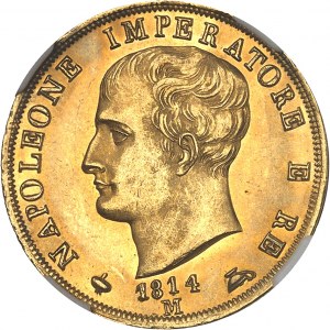 Miláno, Talianske kráľovstvo, Napoleon I. (1805-1814). 40 lír, 2. typ, zapustený okraj 1814, M, Miláno.