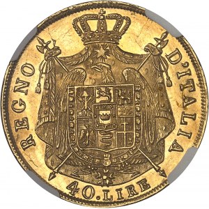 Milan, royaume d’Italie, Napoléon Ier (1805-1814). 40 lire, 2e type, tranche en creux 1814, M, Milan.