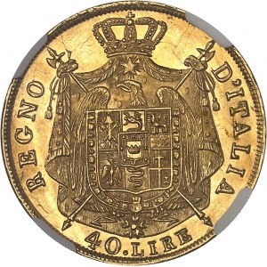 Milano, Regno d'Italia, Napoleone I (1805-1814). 40 lire, 2° tipo, bordo rientrante 1814, M, Milano.