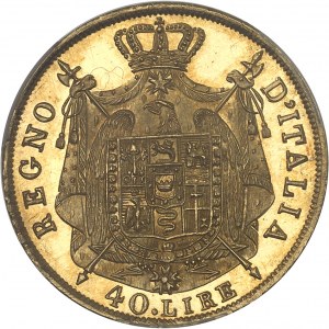 Milano, Regno d'Italia, Napoleone I (1805-1814). Prova da 40 lire, 2º tipo, bordo incassato, flan brunito (PROOF) 1814 (1814-1816), M, Milano.