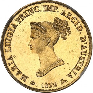 Parma, Marie-Louise (1815-1847). 20 lir, s leštěným flanem (PROOFLIKE) 1832/15, Milán.