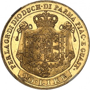 Parma, Marie-Louise (1815-1847). 20 lirów, z polerowanym flankiem (PROOFLIKE) 1832/15, Mediolan.