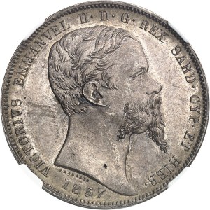 Savojsko-Sardinsko, Viktor-Emmanuel II (1849-1861). 5 lir 1857, hlava orla, Turín.