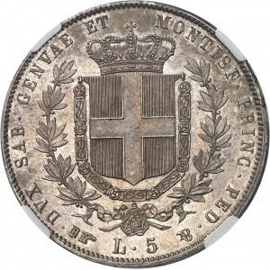 Savoie-Sardaigne, Victor-Emmanuel II (1849-1861). 5 lire 1857, Tête d’aigle, Turin.