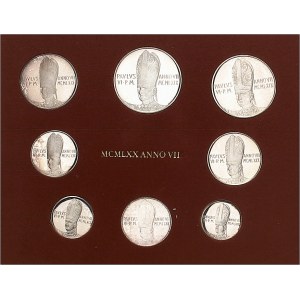 Vatican, Paul VI (1963-1978). Coffret de huit essais en argent, 500, 100, 50, 20, 10, 5, 2 et 1 lire, Flans brunis (PROOF) 1970 - An VII, Rome.