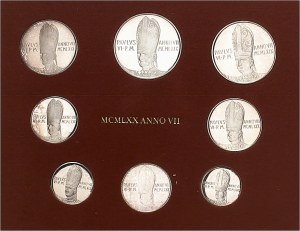 Vaticano, Paolo VI (1963-1978). Scatola di otto saggi d'argento, 500, 100, 50, 20, 10, 5, 2 e 1 lira, bruniti a salve (PROVA) 1970 - An VII, Roma.